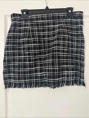 Lulu's Black & White Tweed Fringe Mini Skirt